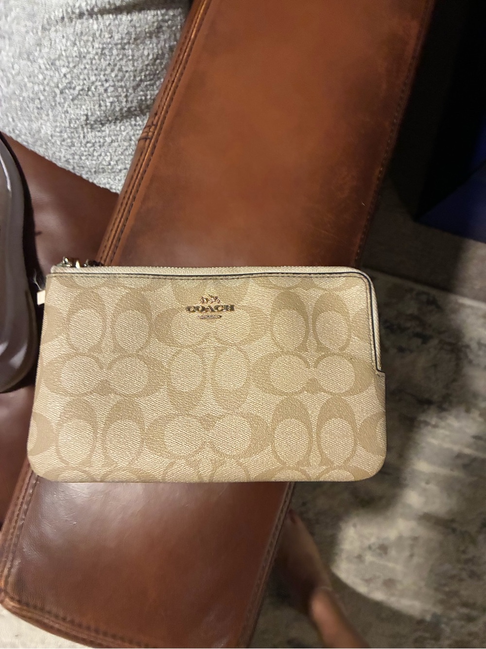 Coach Beige Signature Canvas Wristlet
